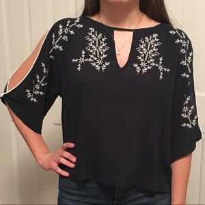 Navy Hollister Cold Shoulder Top- Small- Like New!